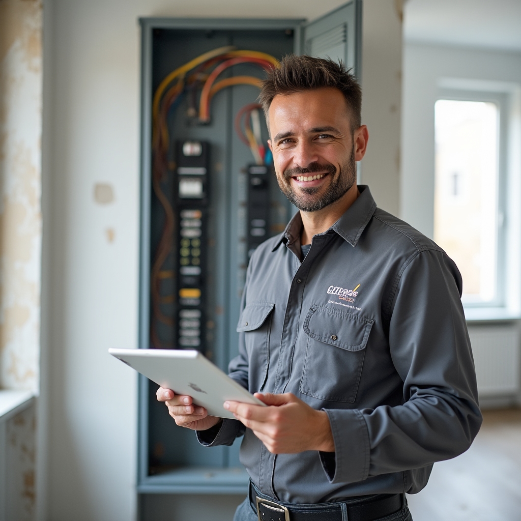 Elettricista professionista che lavora su quadro elettrico residenziale
